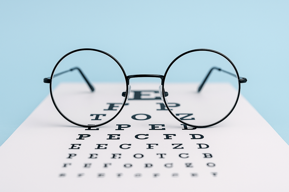 Brille auf einer Sehtesttafel