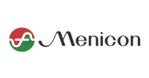 Menicon Logo mit geteiltem Kreis getrennt durch eine kurvige Linie