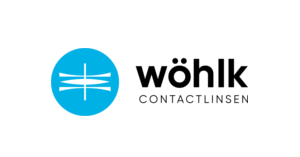 Wöhlk Contactlinsen Logo mit Linsensymbol in einem Kreis