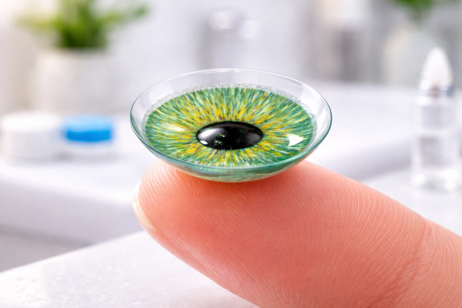 Irirlinse auf Fingerspitze mit einer Oberfläche in typischem Iris-Muster